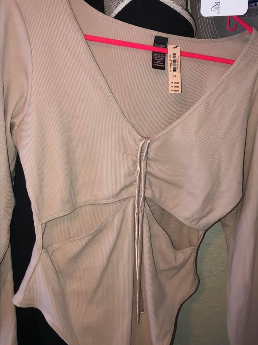 Victoria's Secret Ribbed V-Neck Tie-Front Top